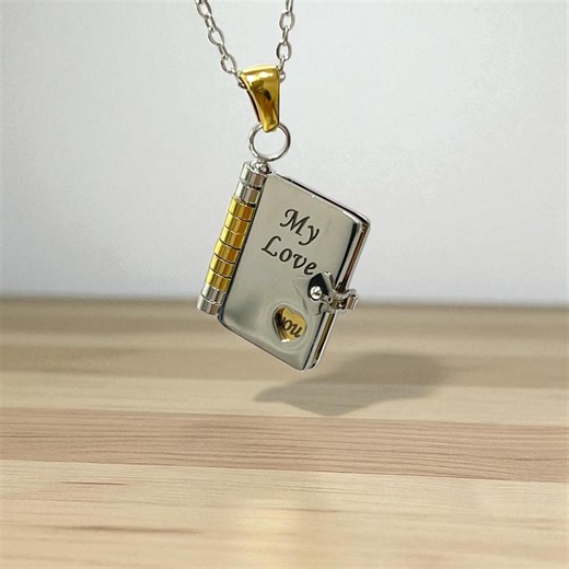 Engraved Love Book Necklace: Stainless Steel Mini Pendant, Romantic Gift - Etsy