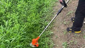 String Trimmers Cordless Electric Weed Wacker with Wheels，21V 2000mah Rechargeable Battery 4 Types Blade Grass Trimmer，Lawn Edger, Orange, GCJ-006A