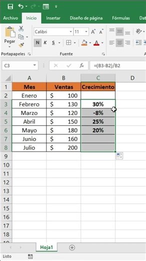 Cómo calcular el crecimiento mensual en Excel (fácil y rápido) #excel #shorts #exceltips