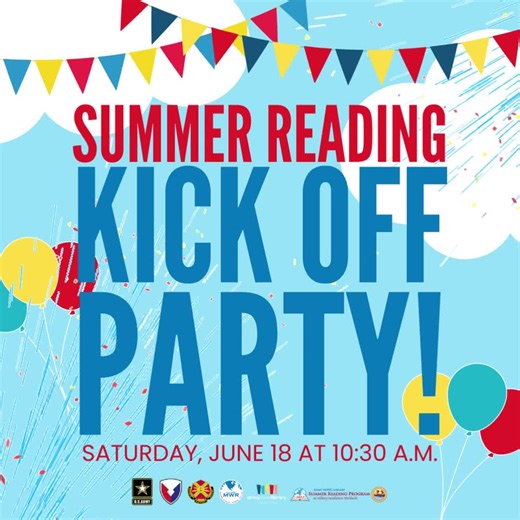 The Summer Reading Program is back for 2022! Come to our kick-off party on June 18, 10:30 a.m. at the SFC Ray E. Duke Memorial Library. Sign up for the Summer Reading Program at https://usaghumphreys.beanstack.org/ ------------ https://humphreys.armymwr.com/calendar/event/summer-reading-program-kick-party/5595484/69249 ------------ U.S. Army Garrison Humphreys (Camp Humphreys) AFN Humphreys | USAG Humphreys Family and MWR