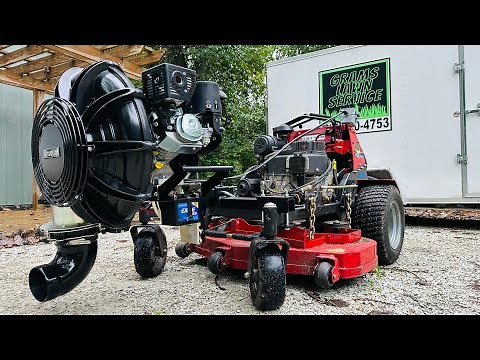Massive Leaf Blower Mounted to Stand On Mower Umount 14HP Leaf Blower