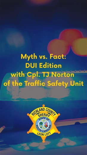 🚔 MYTH vs FACT: DUI 🚔 There are a lot of common misconceptions about impaired driving — and believing the wrong information can still lead to a DUI. In this Myth vs Fact video, Corporal TJ Norton with our Traffic Safety Unit clears up several DUI myths. Knowing the facts helps drivers make safer choices before getting behind the wheel. 💬 Have a myth you’d like us to cover next? Drop it in the comments below. | Richland County Sheriff's Department