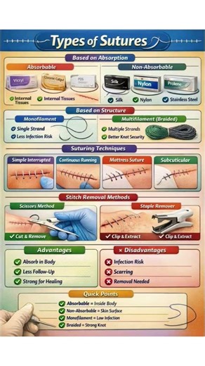 “Absorbable or Non-Absorbable? Don’t mix them up in exams!”#sutures #surgery