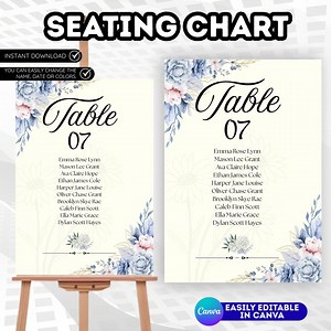 Wedding Seating Chart Template, Editable Floral Script Table Assignment (A4 Digital Download PDF) - Etsy