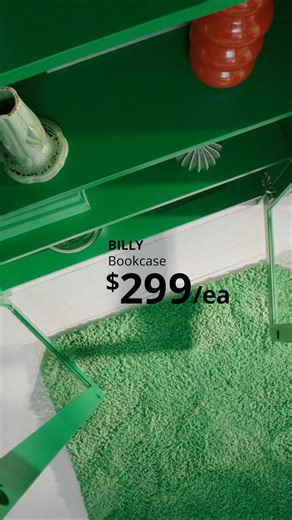 Green, mean, organising machine. The BILLY bookcase in this bold green hue is not just a shelf – it’s a mood. 💚#GreenIsTheNewBlack" | IKEA