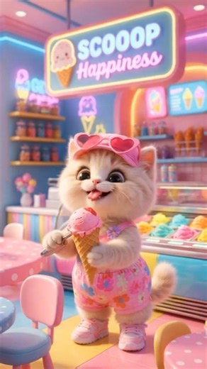 Adorable Kitten Makes a Mess at the Ice Cream Shop 😻 #cute #pets #shorts