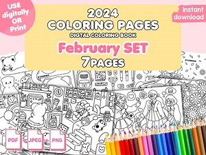 February Coloring Book: Printable Pages for Adults & Kids (digital Download) - Etsy