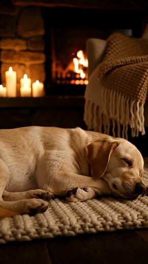 Labrador Sleeping by Fireplace & Candles 🕯️ Cozy Dog Shorts