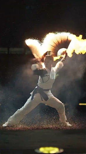 FIRE FAN Master! 🔥 Epic Martial Arts & Pyro Performance #Shorts