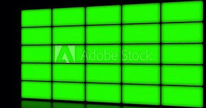multi screen display with chroma key green screen, on black background