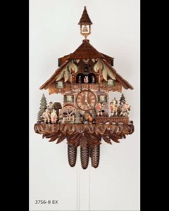 Cuckoo Clock with Moving Dancers, Musicians and Turning Mill-Wheel