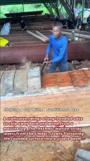 Shaping A Log With A Traditional Adze