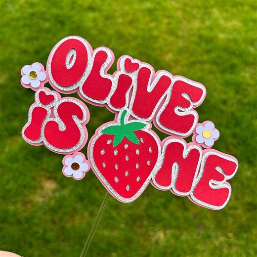 Custom Cake Topper, Strawberry First Birthday Decor, Berry First Birthday Cake Topper, Custom Name One Year Old - Etsy