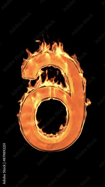 Burning number Six symbol rotating on a transparent alpha channel in a seamless loop for easy drag and drop use...