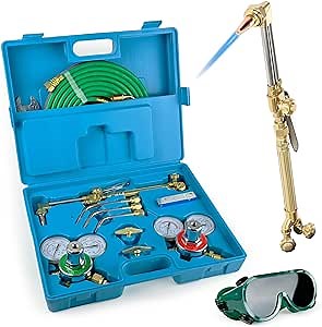 Biltek Oxygen Acetylene Torch Kit Portable Cutting, Brazing & Welding Kit Includes Two Hose, Regulator Gauges, Cutting Tip, 3 Welding Tip and Storage Case Essential Victor Type Cutting Torch Kit