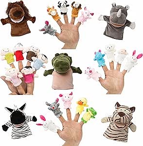 25-Piece Adventure Set Bundle - Includes Animal Hand Puppets & Finger Puppets Set - Zoo, Safari, Farm, Jungle - Tiger, Rhino, Lion, Crocodile, Zebra, and More.
