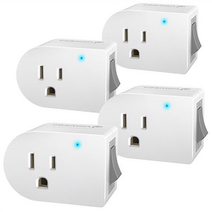 Fosmon Grounded Outlet with ON/Off Switch (4 Pack), 3 Prong Electrical Plug Outlet Switch, 245J Single Port Power Adapter Surge Protector, Outlet Extender, 15A Circuit Breaker, White, ETL Listed