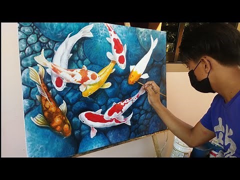 how i paint japanese koi || TRADITIONAL PAINTING • TIME LAPSE