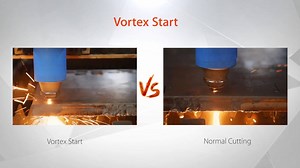 Vortex Start: Slag Treatment Process during Perforated Cutting of Thick Plates 1. Smartly choose vortex process according to the material and its thickness, sparing the need for repeated adjustments and reducing operating difficulty. 2. Remove the slag produced during perforation to the greatest extent, making sure that the cutting edges are smooth and intact. 3. Greatly improve stability of cutting follower, and prolong service life of nozzle and ceramic ring. | Bodor Laser