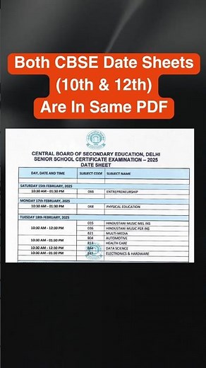 Live CBSE Date Sheet 2025 PDF 10th, 12th @cbse.gov.in | Official CBSE Board Exams 2025 Date & Time