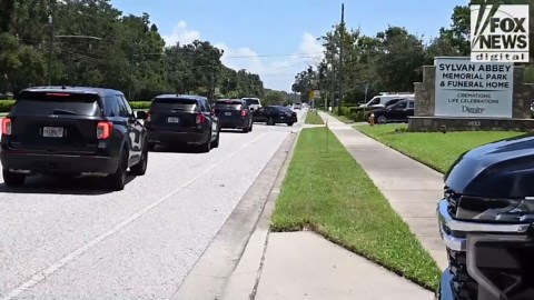 Hulk Hogan's hearse leaves the Indian Rocks Church