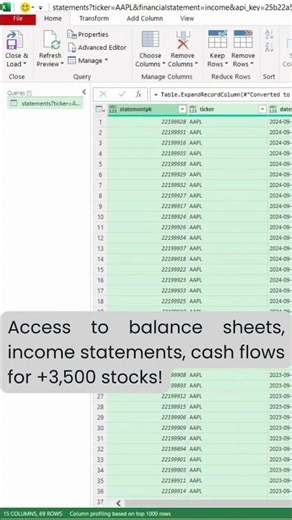 Free Stock Financial Statements API for Excel