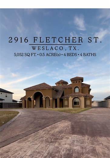 2916 Fletcher ST, Weslaco, TX 78599 📍 $650,000 • 4 Beds • 4 Baths • 5,052 Sq Ft Listing Agency: Manny De Leon | BIG Realty Disclosure: Permission granted from listing agency to market via videography. Text “READY” or call 210-756-8739 when the time is right. Just a daily verse ✝️ by casting all your cares on him because he cares for you. 1 Peter 5:7