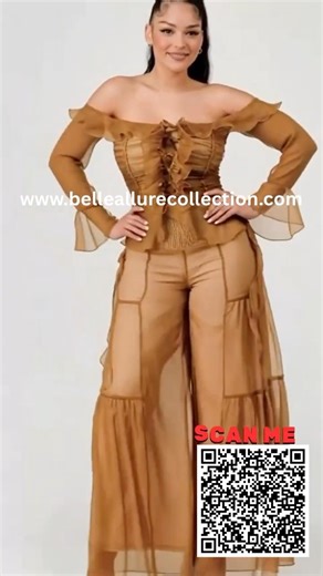 Sheer Off Shoulder Ruffle Set