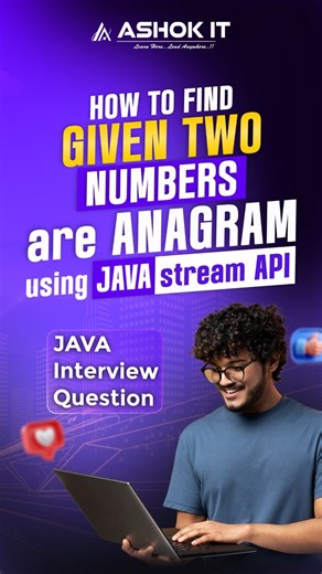 💡 Java Interview / Coding Question: 👉 How to check whether two numbers are Anagrams using Java Stream API? Two numbers are anagrams if they contain the same digits in different order 🔁 Here’s the clean Java Stream solution 👇 String n1 = "12345"; String n2 = "54321"; boolean isAnagram = n1.length() == n2.length() && n1.chars().sorted() .boxed() .collect(Collectors.toList()) .equals( n2.chars().sorted() .boxed() .collect(Collectors.toList()) ); System.out.println(isAnagram); 🎯 Explanation: - 