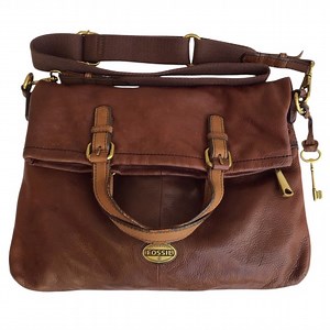 Fossil Explorer Large Brown Leather Fold Over Messenger Tote Crossbody Bag Purse