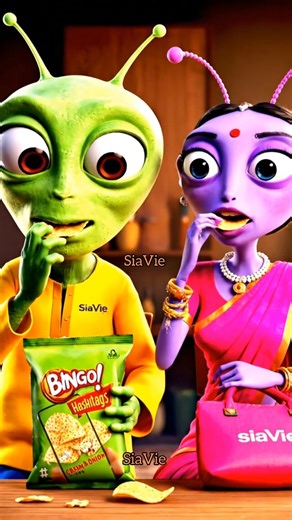 ALIENS Try BINGO Cream & Onion Hashtags Chips?! 👽🤯 #shorts #alien #comedy