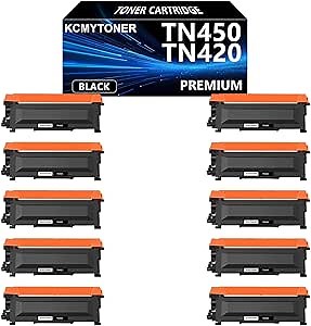 10 Pack Compatible Toner Cartridge Replacement for Brother TN450 TN-450 TN420 High Yield Black to use with MFC-7860dw MFC-7360n HL-2280dw HL-2270dw HL-2240 DCP-7065dn Intellifax 2840 Printer