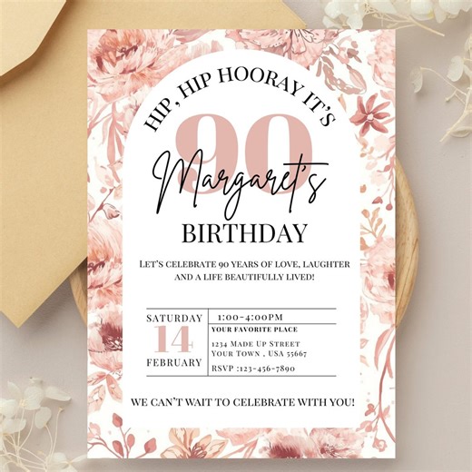 90th Birthday Invitation - Birthday Invitation Template – Elegant 90th Birthday Party Invite – Editable Canva Digital Invitation - Etsy