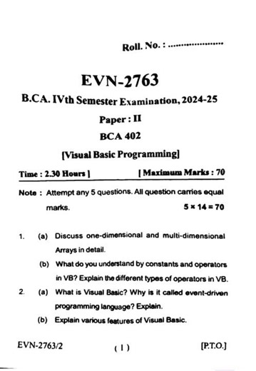 Visual Basic Programming || BCA 4th sem || SDSUV || 2024-25 || PYQ #bca #visualbasic #programming