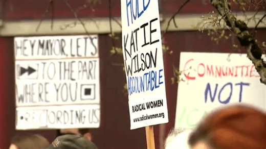 Protestors rally at Seattle City Hall against police surveillance cameras