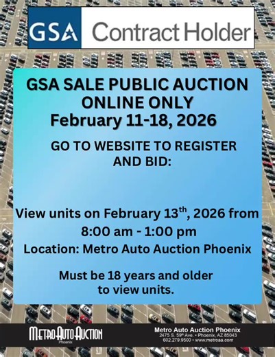 Don't miss out on our GSA public sales! Make sure to first register at gsafleet.gov it's a 3 step process and they will provide you with a GSA ID. The process takes 48 hours, so if you haven't registered, please do so now.#gsaauction #publicauction #onlineauction #AuctionDeals #Government