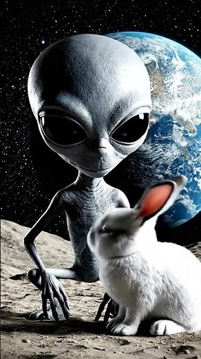 Ali and Bunny on the Moon | Cute Space Moment 👽🐰🌕