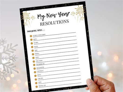 Editable New Year's Resolution Card Template, Printable 2026 Goal Planner, New Year Eve Party Game, Digital Download Canva and PDF - Etsy