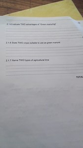 2.1.6 Indicate TWO advantages of "Green manuring"2.1.6 State ... | Filo