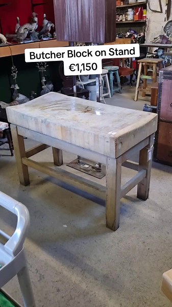 Rustic Butcher Block on Stand | Antique Kitchen Decor