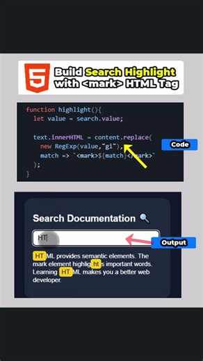 🔍 Build Search Highlighting with HTML mark #html #javascript #shorts
