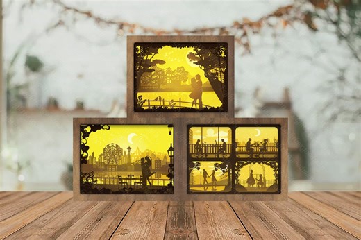 Pack 3 Couple Shadow Box SVG Templates: DIY Paper Cut Light Box (digital Files) - Etsy