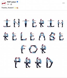 ‘INTERIM RELEASE FOR PRRD’ Ito ang panawagan ng PDP-Laban sa kanilang Facebook page ngayong araw, Nov. 28. Nakatakdang ilabas ng International Criminal Court (ICC) ang desisyon nito sa apelang interim release ni dating Pang. Rodrigo Duterte. 📷: PDP- Laban | GMA Public Affairs