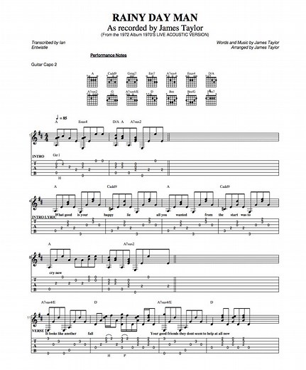 Rainy Day Man guitar tab - The Songs Of James Taylor
