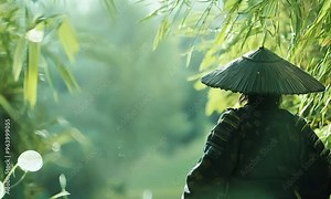 Samurai in a Bamboo Forest - 4K Video Stock for Historical and Cinematic Themes.