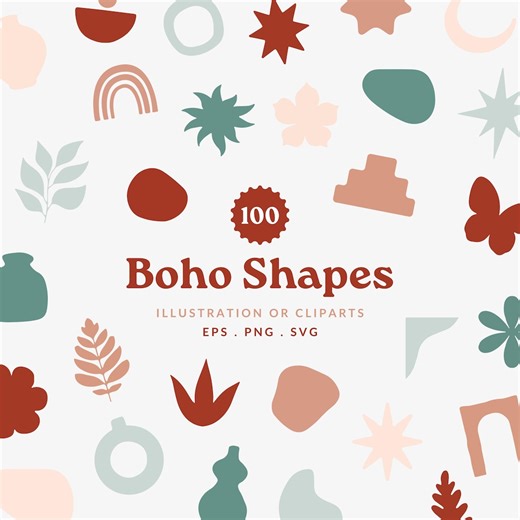 100 Digital Boho Organic Shapes | Organic Elements | Hand Drawn Shapes | Boho Shapes SVG Bundle | Abstract Shapes ( Svg , Png & Eps ) - Etsy