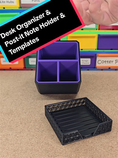 3D Printed Desk Organizer & Post-it Note Holder with Templates Kim came across these 2 desk organizers by the same designer. Different design style but both still look good together. Printed on my Bambu Lab H2S Prints can be found here Kumiko Design Desk Organizer By KL Worx https://makerworld.com/en/models/1275973 Kumiko Design Note Holder By KL Worx https://makerworld.com/en/models/1280160 Filament used for these prints was ELEGOO Black Rapid PLA https://amzn.to/4gxB3aR ANYCUBIC Purple Rapid P