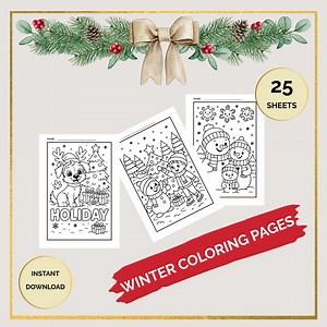 25 Winter & Christmas Coloring Pages for Kids – Cute Holiday Printable Sheets, Fun Toddler and Preschool Activity Bundle, Instant Download - Etsy