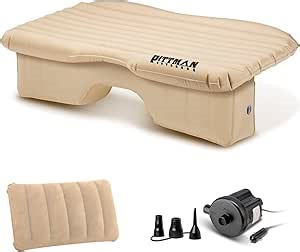 Pittman Outdoors Backseat Bed Air Mattress – 60” Rear Seat Air Mattress for Trucks, Vans & Large SUV – Includes Pump, Pillow & Storage Bag – Inflatable Back Seat Air Mattress – Tan