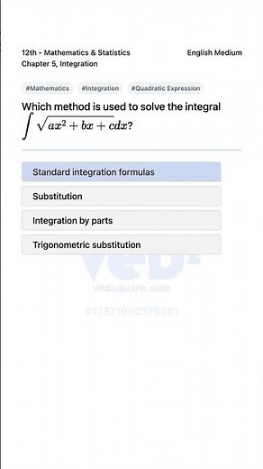 Solving Integral of Square Root Quadratic Expression 12th Math